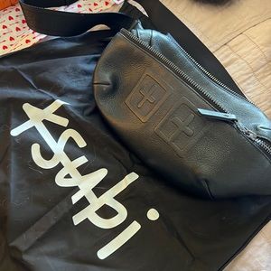 A Designer Ksubi black leather belt bag